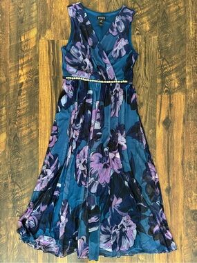 Women’s Blue & Purple Floral Sleeveless Dress